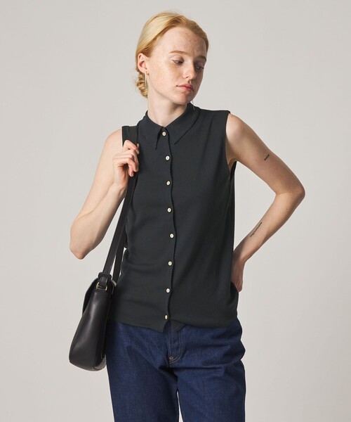 Steven Alan（スティーブンアラン）の「＜Steven Alan＞コットン ポロカラー ノースリーブ トップス（Tシャツ/カットソー・レディース・ブラック/オフホワイト・FREE）」の2枚目の写真