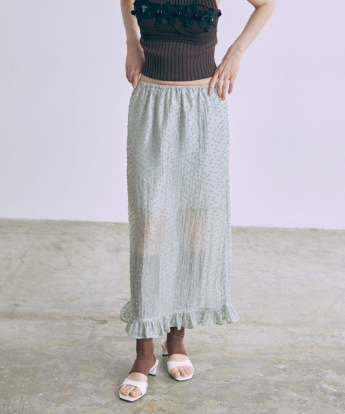 EN NEUME(エンノイム)の「Sheer Dot Layered Skirt(スカート・レディース・ピンクベージュ/ミント/アイボリー・FREE)」の2枚目の写真