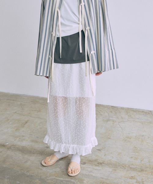 EN NEUME(エンノイム)の「Sheer Dot Layered Skirt(スカート・レディース・ピンクベージュ/ミント/アイボリー・FREE)」の4枚目の写真