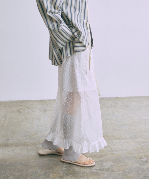 EN NEUME(エンノイム)の「Sheer Dot Layered Skirt(スカート・レディース・ピンクベージュ/ミント/アイボリー・FREE)」の9枚目の写真