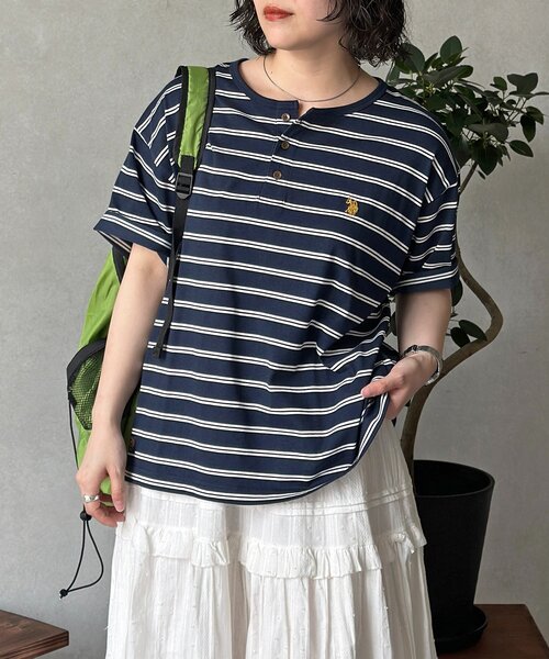 U.S. POLO ASSN.(ユーエスポロアッスン)の「ボーダーヘンリーT(Tシャツ/カットソー・メンズ・ブラウン/ネイビー/アイボリー・MEDIUM/LARGE)」の11枚目の写真