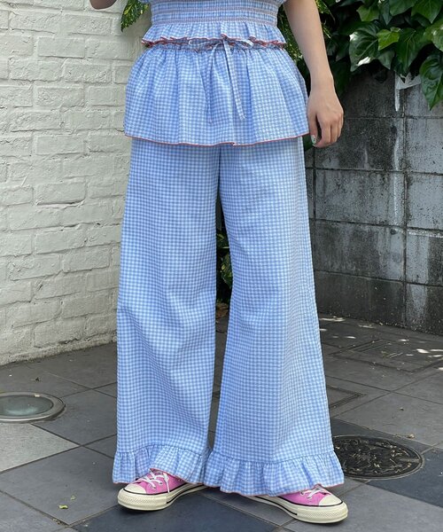 HELLO.SANFRANCISCO(ハローサンフランシスコ)の「【HELLO.SANFRANCISCO/ハローサンフランシスコ】レイヤードスカート付フリルパンツ(その他パンツ・レディース・ピンク/サックスブルー・MEDIUM/SMALL)」の3枚目の写真