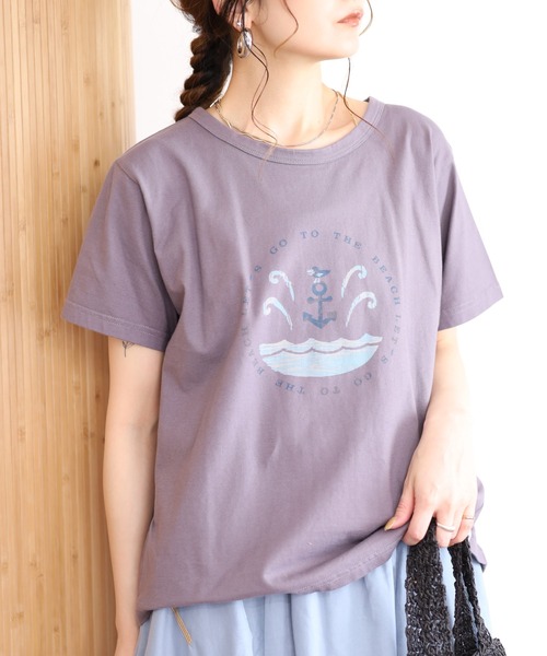 Emago（イマゴ）の「EMAGO ﾏﾘﾝﾌﾟﾘﾝﾄﾚｷﾞｭﾗｰT 半袖（Tシャツ/カットソー・レディース・チャコールグレー/グリーン/アイボリー・FREE）」の2枚目の写真