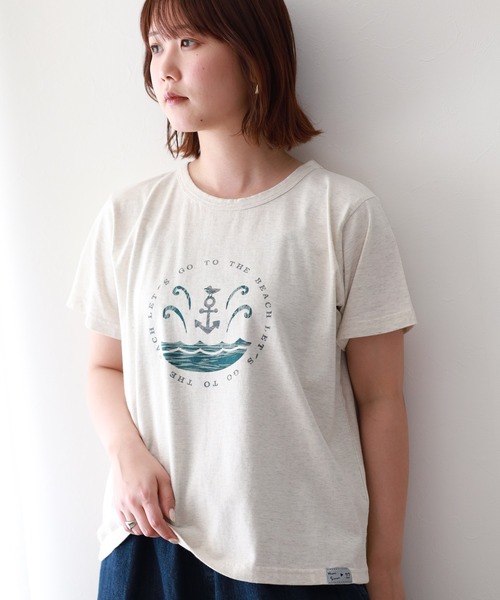 Emago（イマゴ）の「EMAGO ﾏﾘﾝﾌﾟﾘﾝﾄﾚｷﾞｭﾗｰT 半袖（Tシャツ/カットソー・レディース・チャコールグレー/グリーン/アイボリー・FREE）」の6枚目の写真