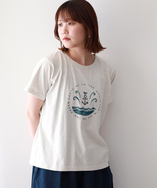 Emago（イマゴ）の「EMAGO ﾏﾘﾝﾌﾟﾘﾝﾄﾚｷﾞｭﾗｰT 半袖（Tシャツ/カットソー・レディース・チャコールグレー/グリーン/アイボリー・FREE）」の7枚目の写真