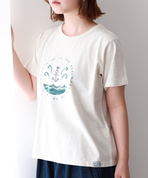 Emago（イマゴ）の「EMAGO ﾏﾘﾝﾌﾟﾘﾝﾄﾚｷﾞｭﾗｰT 半袖（Tシャツ/カットソー・レディース・チャコールグレー/グリーン/アイボリー・FREE）」の4枚目の写真