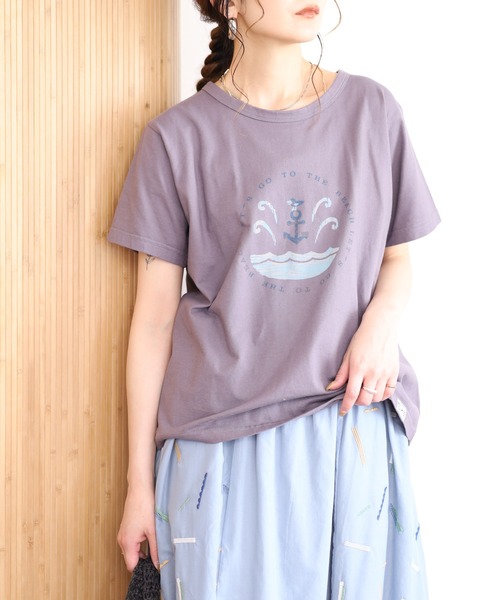 Emago（イマゴ）の「EMAGO ﾏﾘﾝﾌﾟﾘﾝﾄﾚｷﾞｭﾗｰT 半袖（Tシャツ/カットソー・レディース・チャコールグレー/グリーン/アイボリー・FREE）」の13枚目の写真