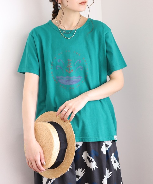 Emago（イマゴ）の「EMAGO ﾏﾘﾝﾌﾟﾘﾝﾄﾚｷﾞｭﾗｰT 半袖（Tシャツ/カットソー・レディース・チャコールグレー/グリーン/アイボリー・FREE）」の17枚目の写真