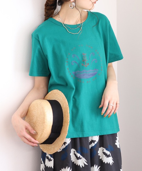 Emago（イマゴ）の「EMAGO ﾏﾘﾝﾌﾟﾘﾝﾄﾚｷﾞｭﾗｰT 半袖（Tシャツ/カットソー・レディース・チャコールグレー/グリーン/アイボリー・FREE）」の18枚目の写真