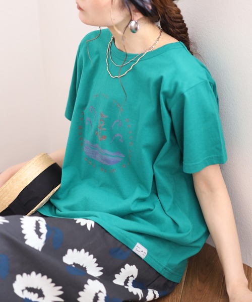 Emago（イマゴ）の「EMAGO ﾏﾘﾝﾌﾟﾘﾝﾄﾚｷﾞｭﾗｰT 半袖（Tシャツ/カットソー・レディース・チャコールグレー/グリーン/アイボリー・FREE）」の19枚目の写真