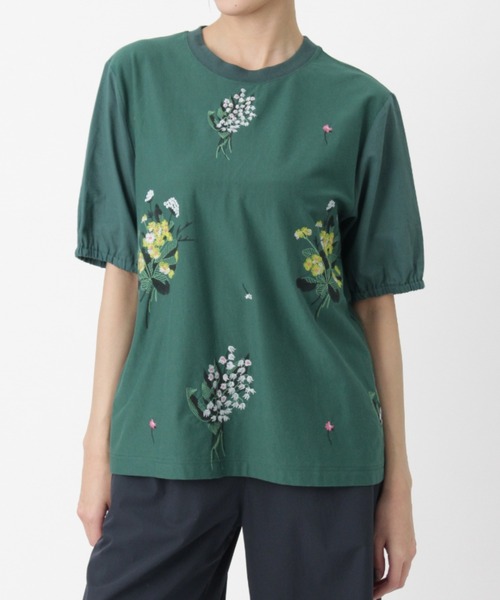 SUPER HAKKA（スーパーハッカ）の「ローン×天竺スズランとテマリバナ刺繍カットソー（Tシャツ/カットソー・レディース・グリーン/ブラック/ブルー・FREE）」の3枚目の写真