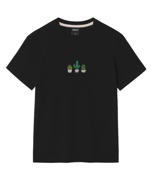 OKSTAR(オクスター)の「サボテン刺繍半袖(Tシャツ/カットソー・レディース・カーキ/ダークグレー/ライトベージュ/ライトグレー/クリーム/ダークブルー/ベージュ/ダークグリーン/ホワイト/グレー/ネイビー/ブラック・3XL/2XL/4XL/LARGE/MEDIUM/SMALL/X-LARGE)」の1枚目の写真