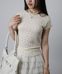 HOOK for girls バブルシフォン総柄クロップドトップス (SS)