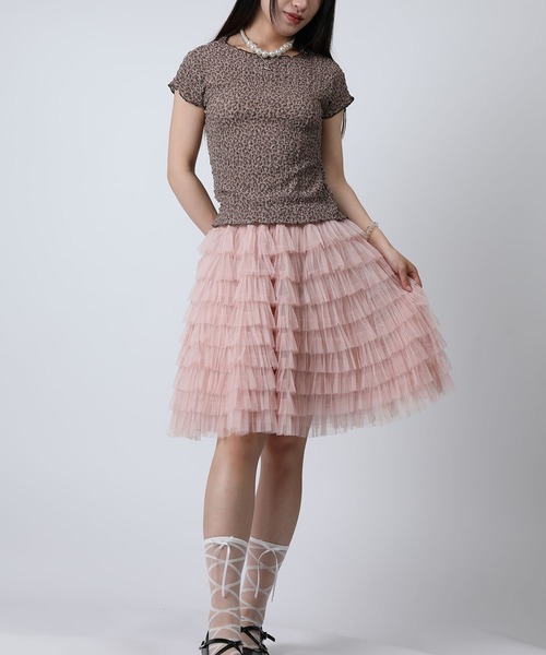 HOOK(フック)の「HOOK for girls バブルシフォン総柄クロップドトップス (SS)(Tシャツ/カットソー・レディース・ピンク/オフホワイト/レオパード/チョコ/レンガ/グレー・FREE)」の17枚目の写真