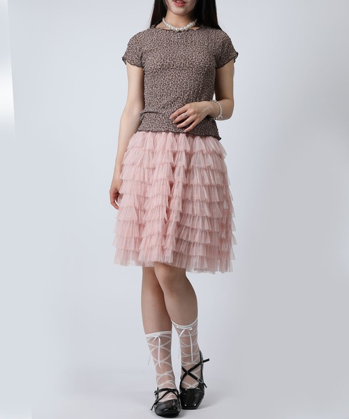 HOOK(フック)の「HOOK for girls バブルシフォン総柄クロップドトップス (SS)(Tシャツ/カットソー・レディース・ピンク/オフホワイト/レオパード/チョコ/レンガ/グレー・FREE)」の20枚目の写真
