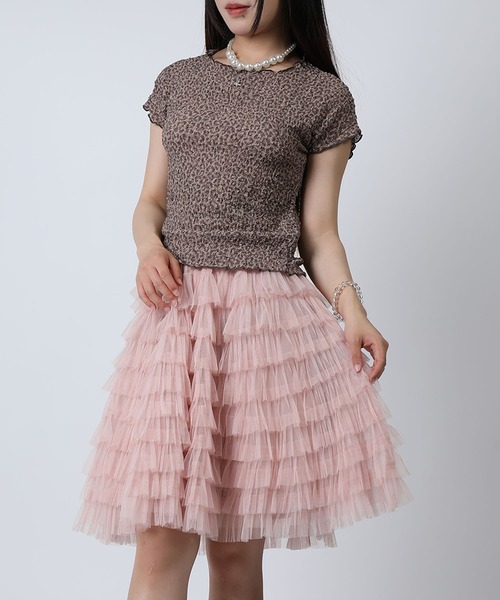 HOOK(フック)の「HOOK for girls バブルシフォン総柄クロップドトップス (SS)(Tシャツ/カットソー・レディース・ピンク/オフホワイト/レオパード/チョコ/レンガ/グレー・FREE)」の15枚目の写真