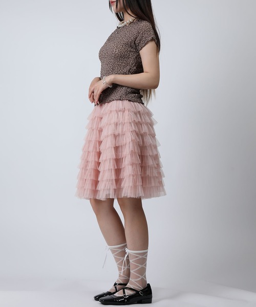 HOOK(フック)の「HOOK for girls バブルシフォン総柄クロップドトップス (SS)(Tシャツ/カットソー・レディース・ピンク/オフホワイト/レオパード/チョコ/レンガ/グレー・FREE)」の19枚目の写真