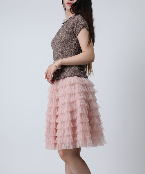 HOOK(フック)の「HOOK for girls バブルシフォン総柄クロップドトップス (SS)(Tシャツ/カットソー・レディース・ピンク/オフホワイト/レオパード/チョコ/レンガ/グレー・FREE)」の16枚目の写真