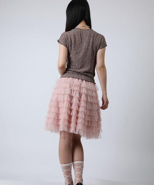 HOOK(フック)の「HOOK for girls バブルシフォン総柄クロップドトップス (SS)(Tシャツ/カットソー・レディース・ピンク/オフホワイト/レオパード/チョコ/レンガ/グレー・FREE)」の18枚目の写真