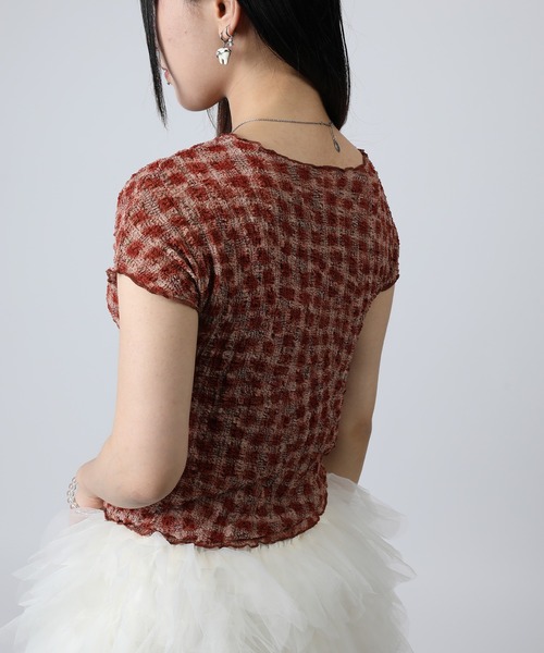 HOOK(フック)の「HOOK for girls バブルシフォン総柄クロップドトップス (SS)(Tシャツ/カットソー・レディース・ピンク/オフホワイト/レオパード/チョコ/レンガ/グレー・FREE)」の9枚目の写真