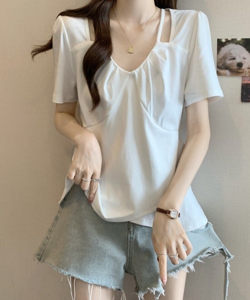 2ly2(トゥーリートゥー)の「アシンメトリーストラップデザインカットソー レディース 半袖トップス(Tシャツ/カットソー・レディース・ホワイト/ブラック/パープル・FREE)」の18枚目の写真