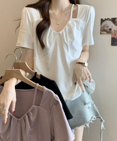 2ly2(トゥーリートゥー)の「アシンメトリーストラップデザインカットソー レディース 半袖トップス(Tシャツ/カットソー・レディース・ホワイト/ブラック/パープル・FREE)」の14枚目の写真