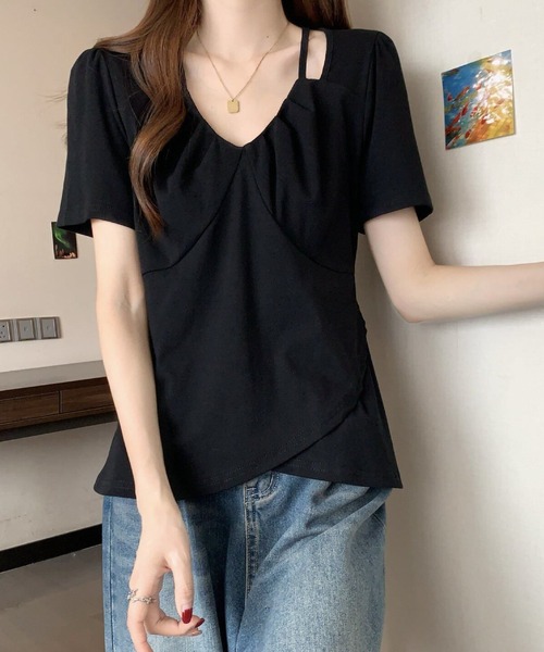 2ly2(トゥーリートゥー)の「アシンメトリーストラップデザインカットソー レディース 半袖トップス(Tシャツ/カットソー・レディース・ホワイト/ブラック/パープル・FREE)」の13枚目の写真