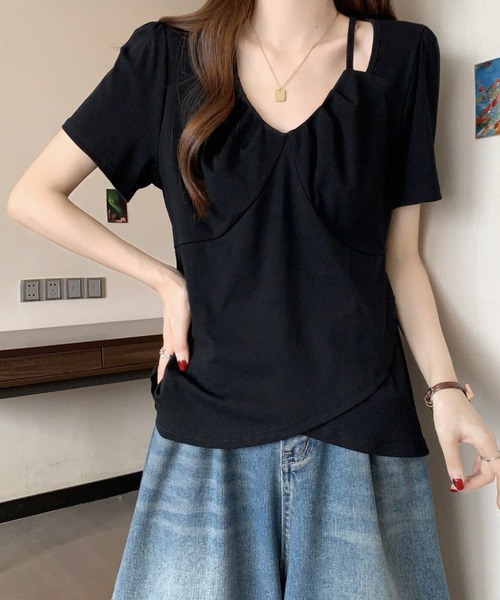 2ly2(トゥーリートゥー)の「アシンメトリーストラップデザインカットソー レディース 半袖トップス(Tシャツ/カットソー・レディース・ホワイト/ブラック/パープル・FREE)」の9枚目の写真