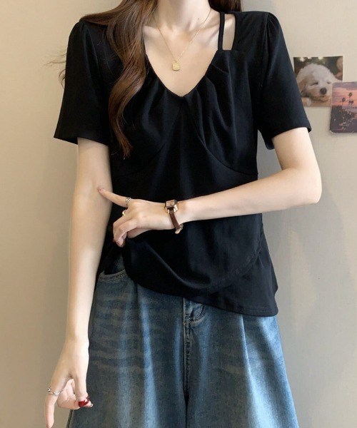 2ly2(トゥーリートゥー)の「アシンメトリーストラップデザインカットソー レディース 半袖トップス(Tシャツ/カットソー・レディース・ホワイト/ブラック/パープル・FREE)」の8枚目の写真