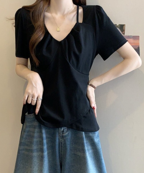 2ly2(トゥーリートゥー)の「アシンメトリーストラップデザインカットソー レディース 半袖トップス(Tシャツ/カットソー・レディース・ホワイト/ブラック/パープル・FREE)」の7枚目の写真