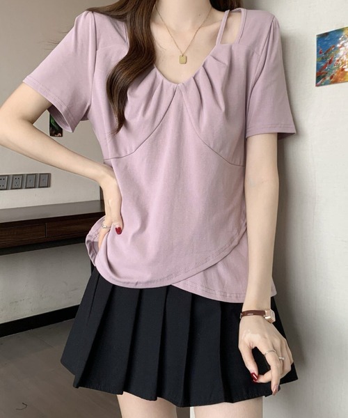 2ly2(トゥーリートゥー)の「アシンメトリーストラップデザインカットソー レディース 半袖トップス(Tシャツ/カットソー・レディース・ホワイト/ブラック/パープル・FREE)」の6枚目の写真
