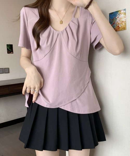 2ly2(トゥーリートゥー)の「アシンメトリーストラップデザインカットソー レディース 半袖トップス(Tシャツ/カットソー・レディース・ホワイト/ブラック/パープル・FREE)」の5枚目の写真