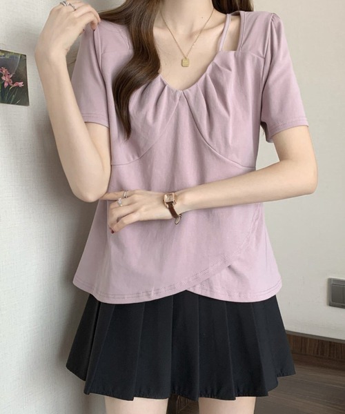 2ly2(トゥーリートゥー)の「アシンメトリーストラップデザインカットソー レディース 半袖トップス(Tシャツ/カットソー・レディース・ホワイト/ブラック/パープル・FREE)」の4枚目の写真