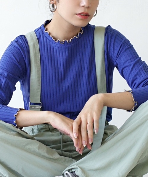 zootie（ズーティー）の「ロングスリーブ リブカットソー［クルーネック］（Tシャツ/カットソー・レディース・レッド系その他/イエロー系その他2/グリーン系その他2/ブラック×ホワイト/ホワイト×ブラック/グレー系その他3/ブルー/ベージュ系その他/ブラック系その他/ベージュ×ブラック/グレー系その他/カーキブラウン/ブルー系その他2/ネイビー/サーモンピンク/レッド系その他2/グレイッシュベージュ/ミント/テラコッタ/アイボリー・M/L/LL）」の17枚目の写真