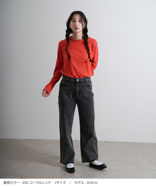zootie（ズーティー）の「ロングスリーブ リブカットソー［クルーネック］（Tシャツ/カットソー・レディース・レッド系その他/イエロー系その他2/グリーン系その他2/ブラック×ホワイト/ホワイト×ブラック/グレー系その他3/ブルー/ベージュ系その他/ブラック系その他/ベージュ×ブラック/グレー系その他/カーキブラウン/ブルー系その他2/ネイビー/サーモンピンク/レッド系その他2/グレイッシュベージュ/ミント/テラコッタ/アイボリー・M/L/LL）」の22枚目の写真