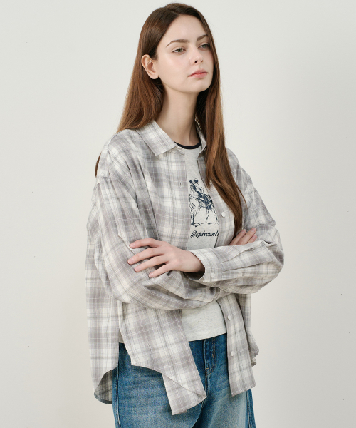 MIND BRIDGE WOMEN（マインドブリッジウーマン）の「[W]オーバーサイズコットンチェックシャツ - 2カラー（シャツ/ブラウス・レディース・グレー/ライトピンク・55/66）」の3枚目の写真