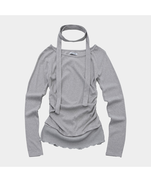 PLACE STUDIO(プレイススタジオ)の「ボートUネック取り外し可能アイレット配色マフラーセットロングスリーブTシャツ_3COLOR(Tシャツ/カットソー・レディース・グレー/ブラック/ホワイト・FREE)」の3枚目の写真