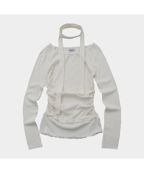 PLACE STUDIO(プレイススタジオ)の「ボートUネック取り外し可能アイレット配色マフラーセットロングスリーブTシャツ_3COLOR(Tシャツ/カットソー・レディース・グレー/ブラック/ホワイト・FREE)」の1枚目の写真