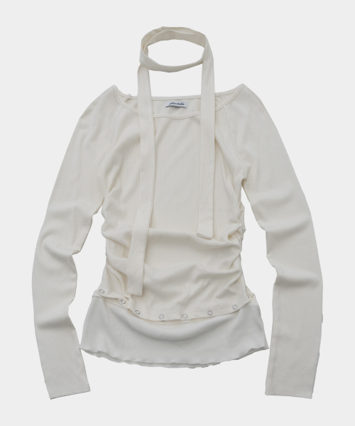 PLACE STUDIO(プレイススタジオ)の「ボートUネック取り外し可能アイレット配色マフラーセットロングスリーブTシャツ_3COLOR(Tシャツ/カットソー・レディース・グレー/ブラック/ホワイト・FREE)」の4枚目の写真