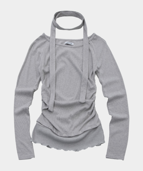 PLACE STUDIO(プレイススタジオ)の「ボートUネック取り外し可能アイレット配色マフラーセットロングスリーブTシャツ_3COLOR(Tシャツ/カットソー・レディース・グレー/ブラック/ホワイト・FREE)」の5枚目の写真