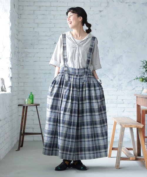 soulberry（ソウルベリー）の「味わいチェックのサスペンダースカート（ジャンパースカート・レディース・ネイビー・5L/4L/3L/LL/L/M）」の12枚目の写真