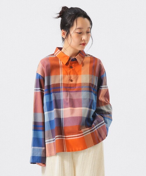 BEAMS BOY(ビームスボーイ)の「ビッグ チェック スモック(シャツ/ブラウス・レディース・ブラック/オレンジ/インディゴブルー・2/1/0/3)」の3枚目の写真