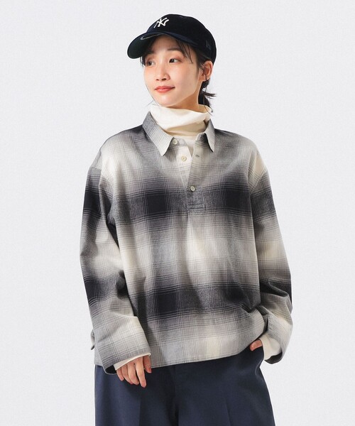 BEAMS BOY(ビームスボーイ)の「ビッグ チェック スモック(シャツ/ブラウス・レディース・ブラック/オレンジ/インディゴブルー・2/1/0/3)」の1枚目の写真