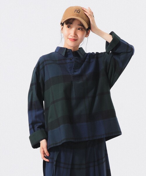 BEAMS BOY(ビームスボーイ)の「ビッグ チェック スモック(シャツ/ブラウス・レディース・ブラック/オレンジ/インディゴブルー・2/1/0/3)」の15枚目の写真