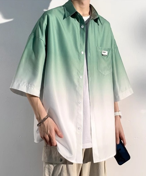 KELVIN（ケルヴァン）の「Gradient Flow Shirt グラデーションフローシャツ（シャツ/ブラウス・メンズ・グリーン/ブラック・MEDIUM/LARGE）」の4枚目の写真