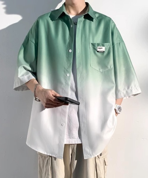 KELVIN（ケルヴァン）の「Gradient Flow Shirt グラデーションフローシャツ（シャツ/ブラウス・メンズ・グリーン/ブラック・MEDIUM/LARGE）」の5枚目の写真