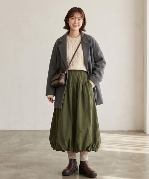 OS.LABANG(オラバン)の「【\秋冬新作/】大人可愛い!切替デザイン 裏起毛 ナイロン バルーンスカート(スカート・レディース・カーキ/ブラック・S/LL/L/M)」の17枚目の写真