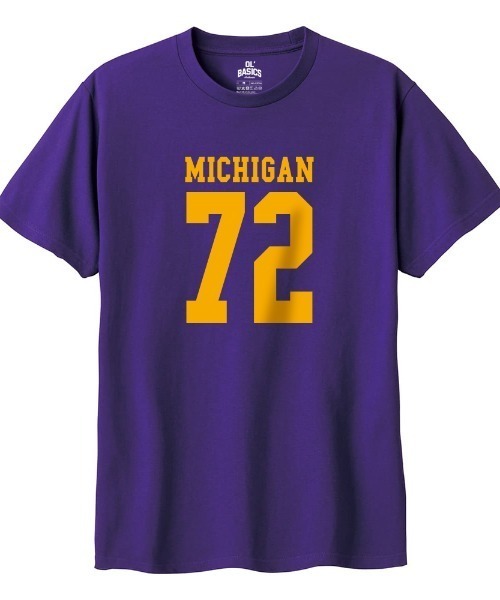 Ol' Basics(オールベーシックス)の「Ol' Basics(オール・ベーシックス) 半袖Tシャツ MICHIGAN ロゴ ナンバリング プリント 5.6オンス トップス カットソー メンズ ユニセックス(Tシャツ/カットソー・メンズ・グリーン/ブラック/パープル/バーガンディー・XS/S/XL/L/M)」の1枚目の写真