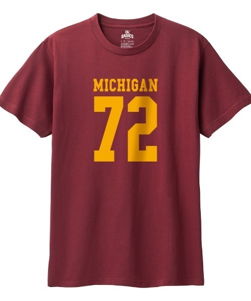 Ol' Basics(オールベーシックス)の「Ol' Basics(オール・ベーシックス) 半袖Tシャツ MICHIGAN ロゴ ナンバリング プリント 5.6オンス トップス カットソー メンズ ユニセックス(Tシャツ/カットソー・メンズ・グリーン/ブラック/パープル/バーガンディー・XS/S/XL/L/M)」の4枚目の写真