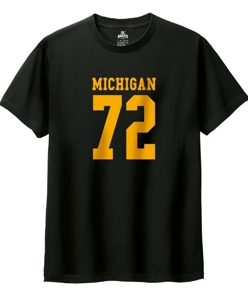 Ol' Basics(オールベーシックス)の「Ol' Basics(オール・ベーシックス) 半袖Tシャツ MICHIGAN ロゴ ナンバリング プリント 5.6オンス トップス カットソー メンズ ユニセックス(Tシャツ/カットソー・メンズ・グリーン/ブラック/パープル/バーガンディー・XS/S/XL/L/M)」の2枚目の写真